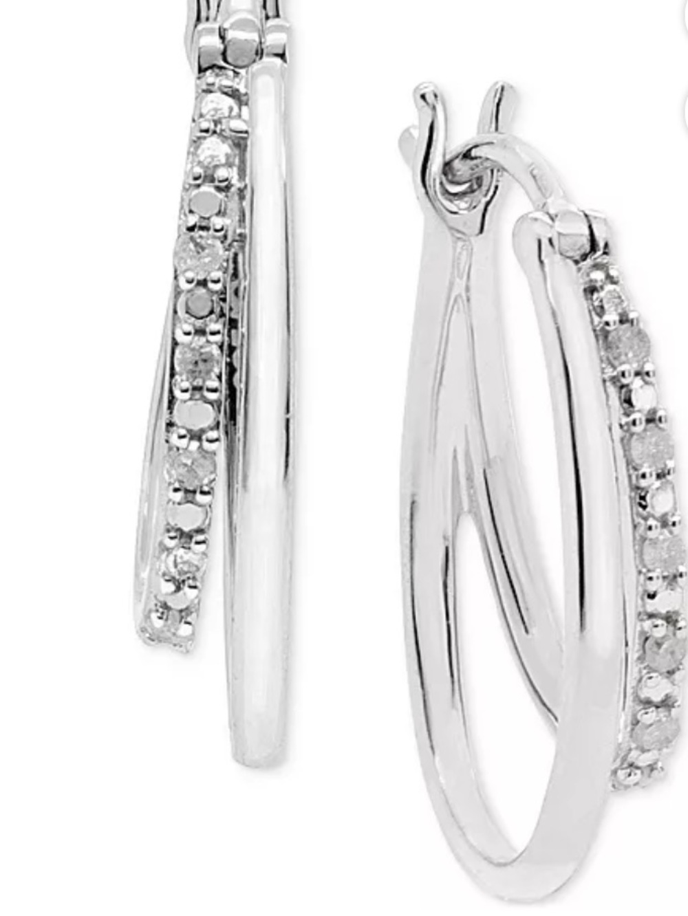 Diamond Oval Hoop Earrings (1/10 ct. t.w.) in Sterling Silver